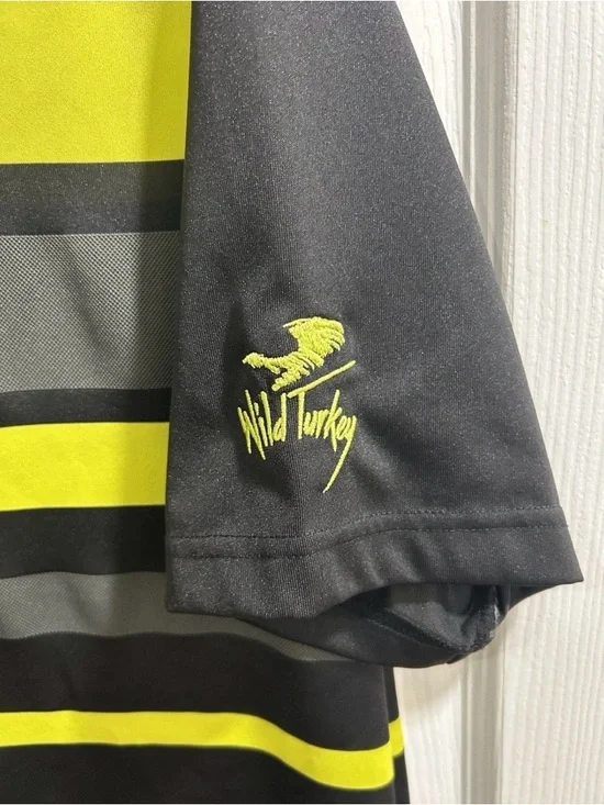 Oakley Polo Shirt Men M Black Yellow Striped Golf - Picture 5 of 6